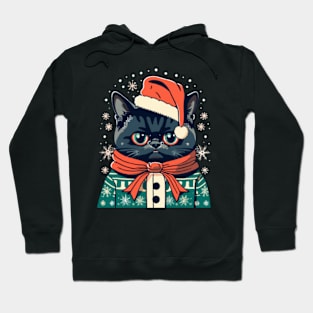 Santa Black Cat Tangled Up In Christmas Tree Lights Holiday - Christmas Lights Cat Hoodie